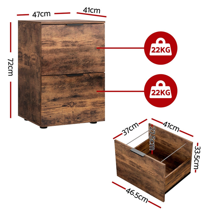 Filing Cabinet Files Storage Office Shelves File Organiser Rustic Brown 2 Drawer