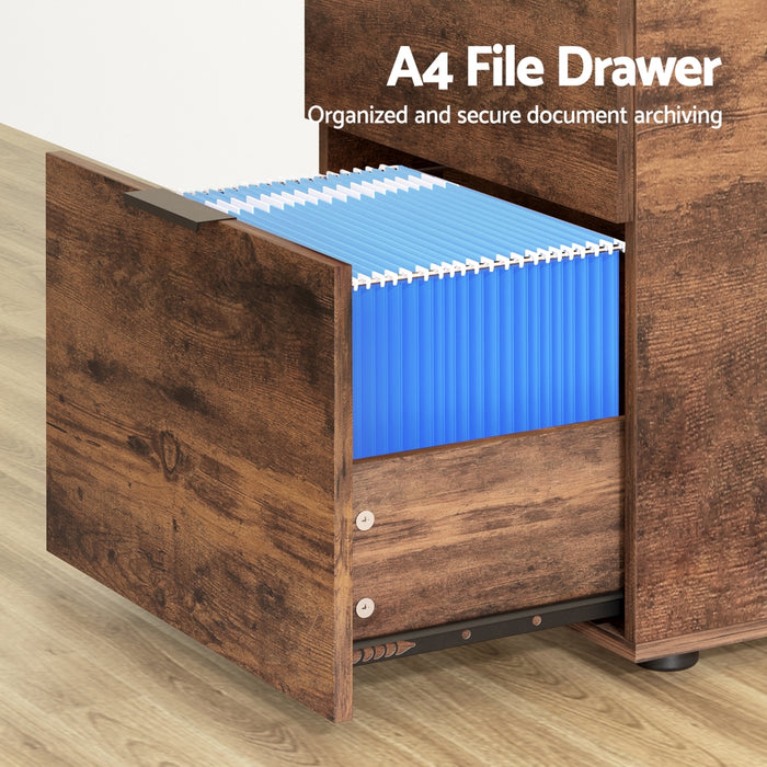 Filing Cabinet Files Storage Office Shelves File Organiser Rustic Brown 2 Drawer