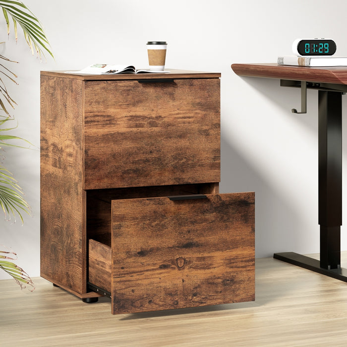 Filing Cabinet Files Storage Office Shelves File Organiser Rustic Brown 2 Drawer