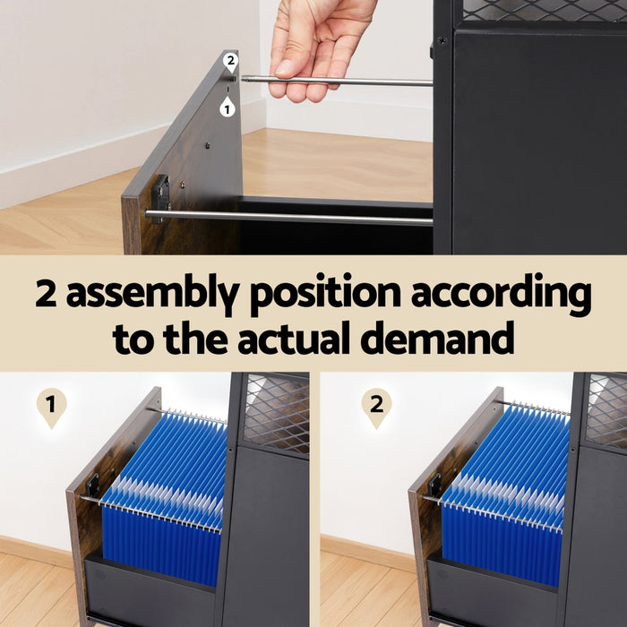 Filing Cabinet File Cabinet With Wheels 2 Drawer Storage Rustic Brown