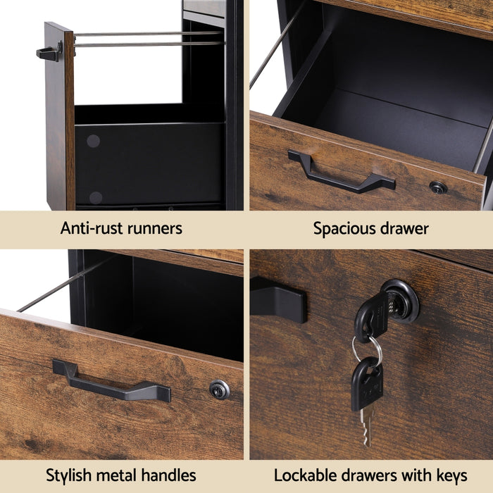 Filing Cabinet File Cabinet With Wheels 2 Drawer Storage Rustic Brown