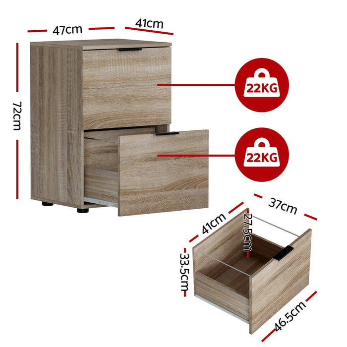 Filing Cabinet Files Storage Office Shelves File Organiser Oak 2 Drawer