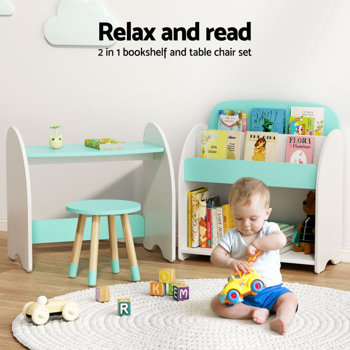 Kids Bookshelf 2 In 1 Table Chair Set Bookcase Toys Shelves Children Organiser