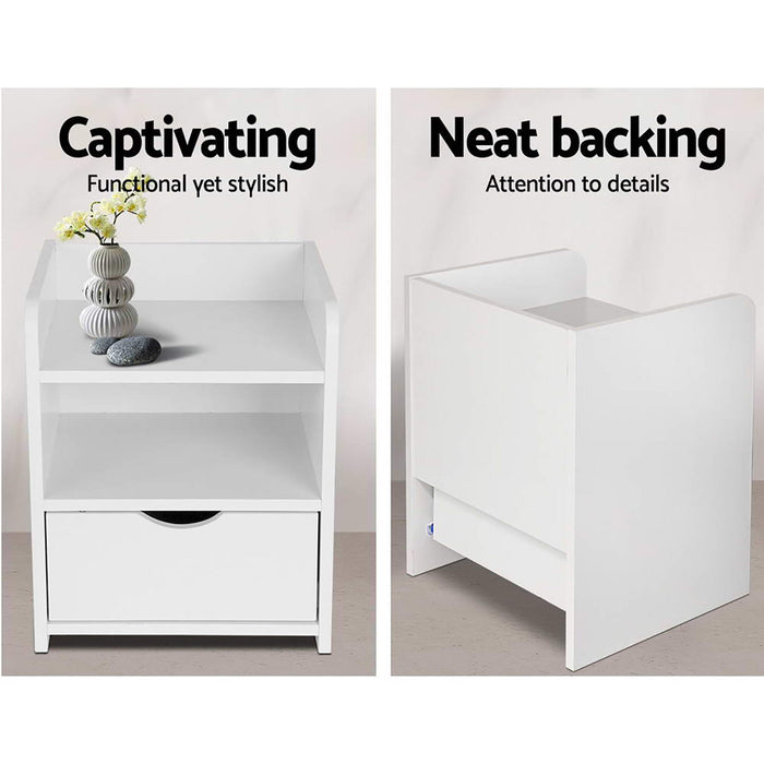 2X Bedside Table 1 Drawer With Shelf Fara White