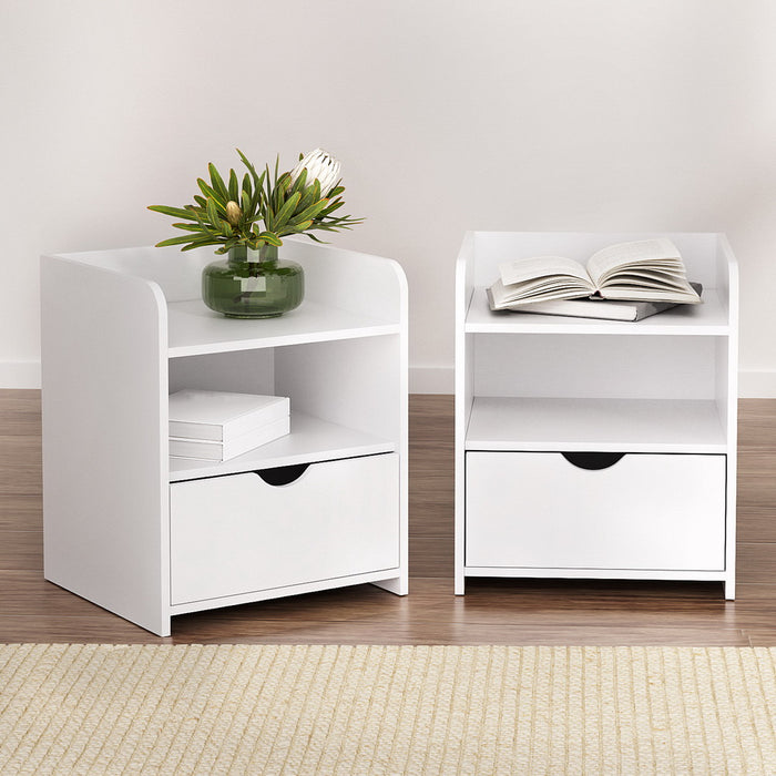 2X Bedside Table 1 Drawer With Shelf Fara White