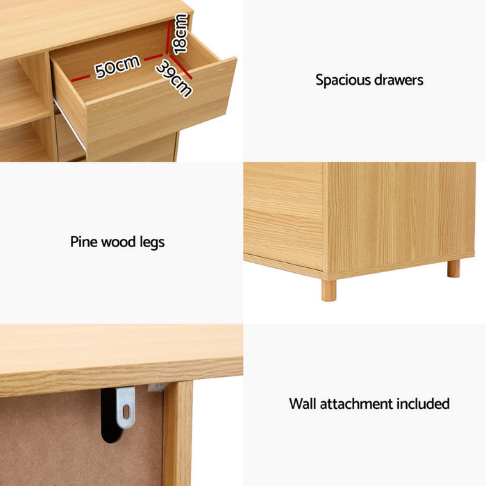 Chest Of 3 Drawers Storage Cabinet 3 Shelves Pine