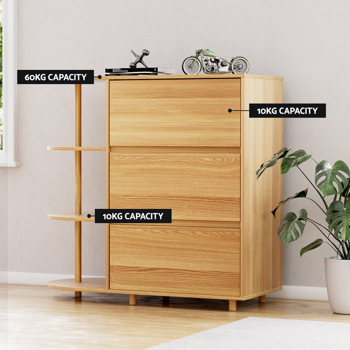 Chest Of 3 Drawers Storage Cabinet 3 Shelves Pine
