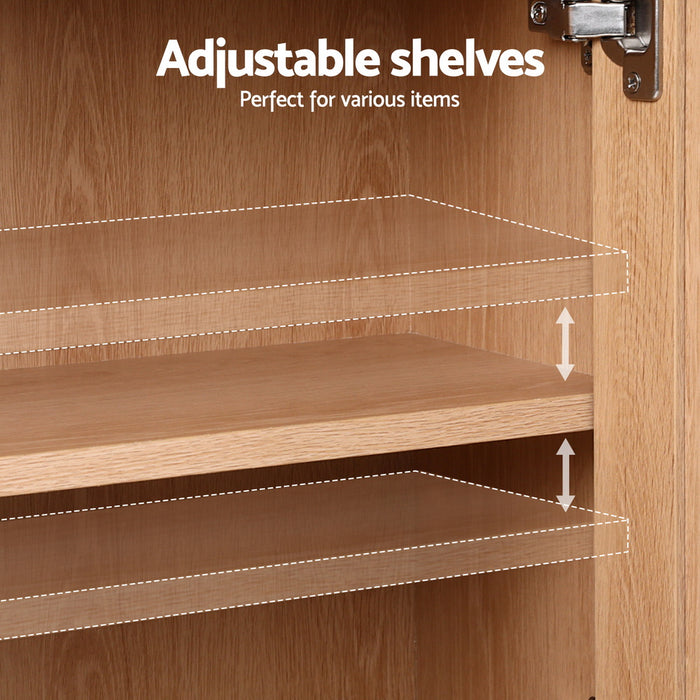 Buffet Sideboard Hutch Storage Cabinet Kitchen Cupboard Hooks Rattan Pine