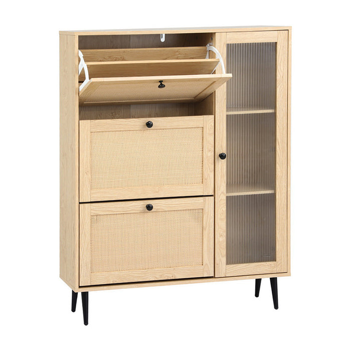 Shoe Rack Cabinet 3 Flip-Out Drawers Pine