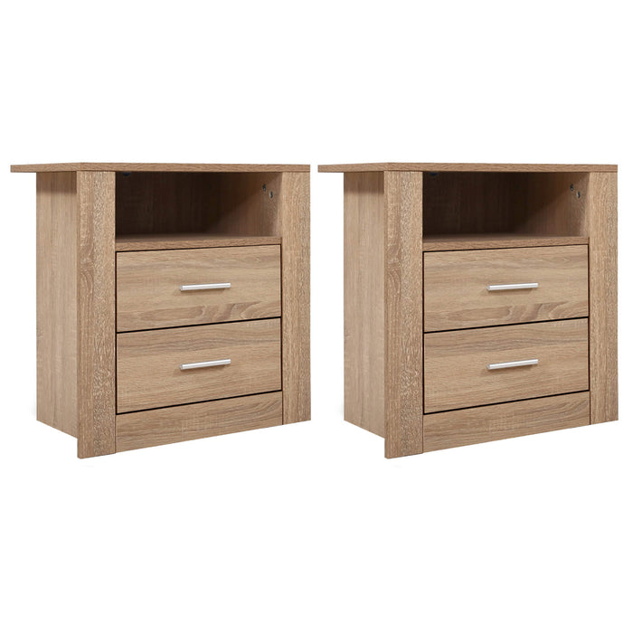 2X Bedside Table 2 Drawers With Shelf Tara Oak