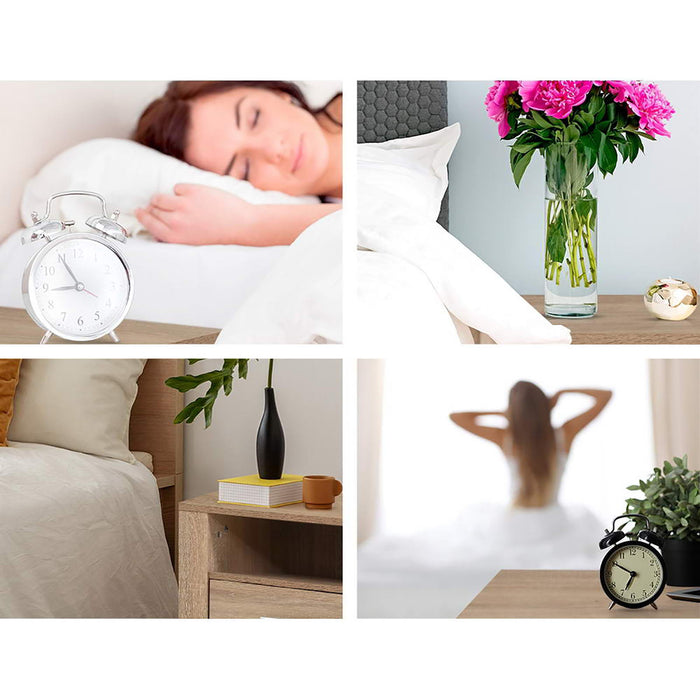 2X Bedside Table 2 Drawers With Shelf Tara Oak