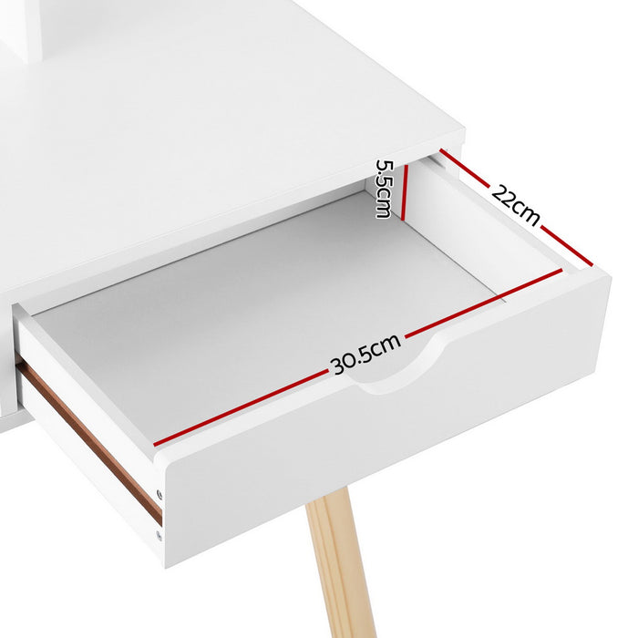 Kids Dressing Table Vanity Makeup Chair Set With Mirror Drawers Wooden Legs