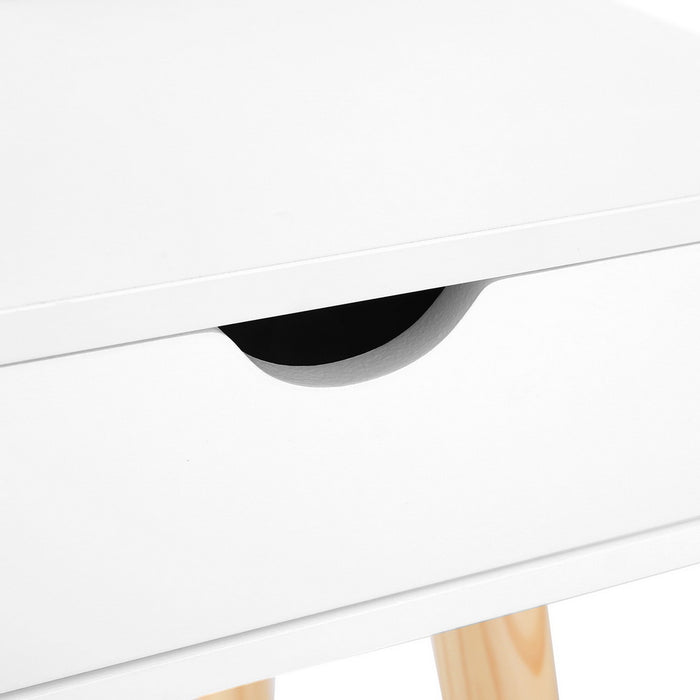 Kids Dressing Table Vanity Makeup Chair Set With Mirror Drawers Wooden Legs