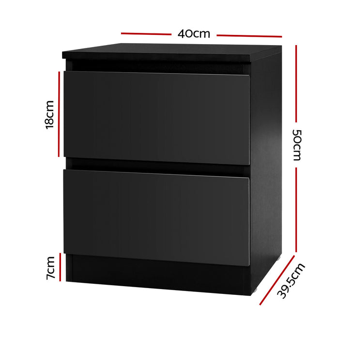 2X Bedside Table 2 Drawers Pepe Black
