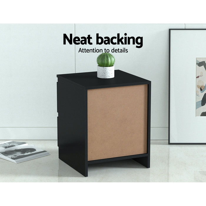 2X Bedside Table 2 Drawers Pepe Black