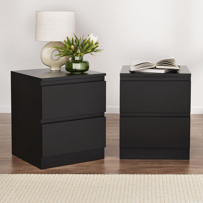 2X Bedside Table 2 Drawers Pepe Black