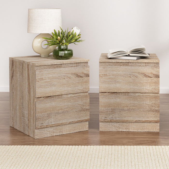 2X Bedside Table 2 Drawers Pepe Oak