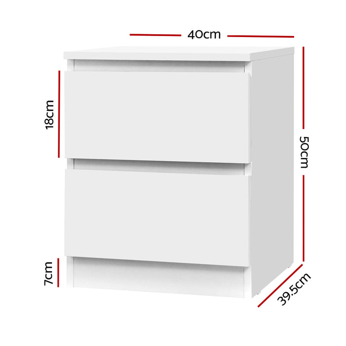 2X Bedside Table 2 Drawers Pepe White