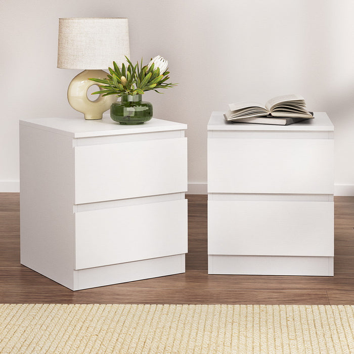 2X Bedside Table 2 Drawers Pepe White