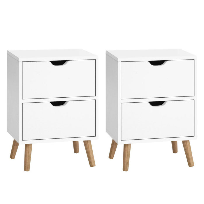 2X Bedside Table 2 Drawers Boden White