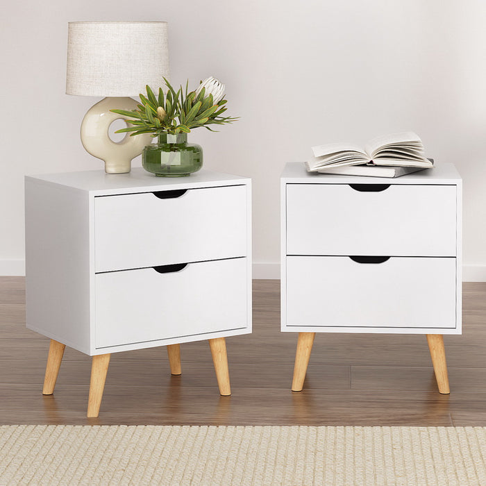 2X Bedside Table 2 Drawers Boden White