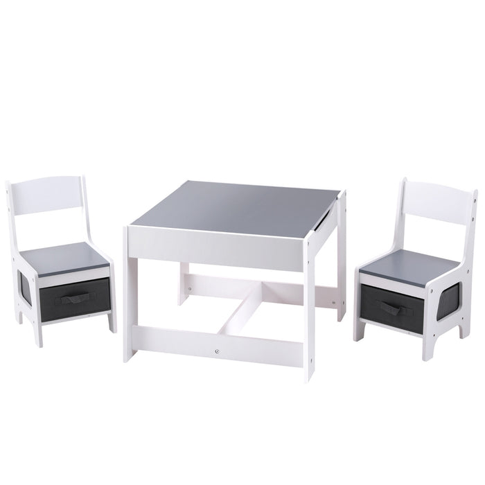Kids Table And Chairs Set Play Activity Toys Storage Chalkboard Desk Grey