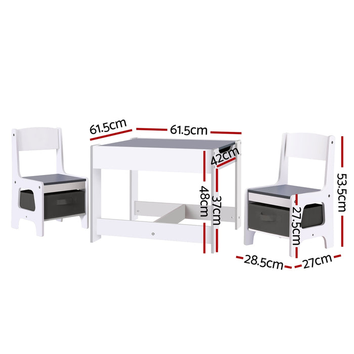 Kids Table And Chairs Set Play Activity Toys Storage Chalkboard Desk Grey