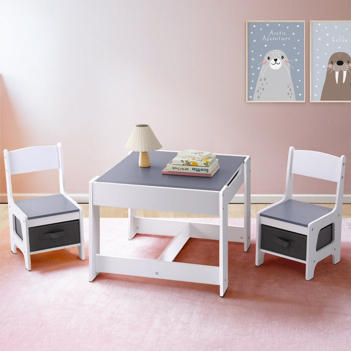 Kids Table And Chairs Set Play Activity Toys Storage Chalkboard Desk Grey