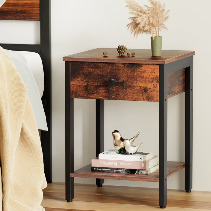Bedside Table Nightstand 1 Drawer Shelves Walnut