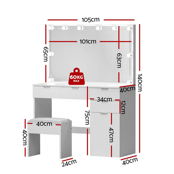 Dressing Table Set Stool 10 Led Bulbs White