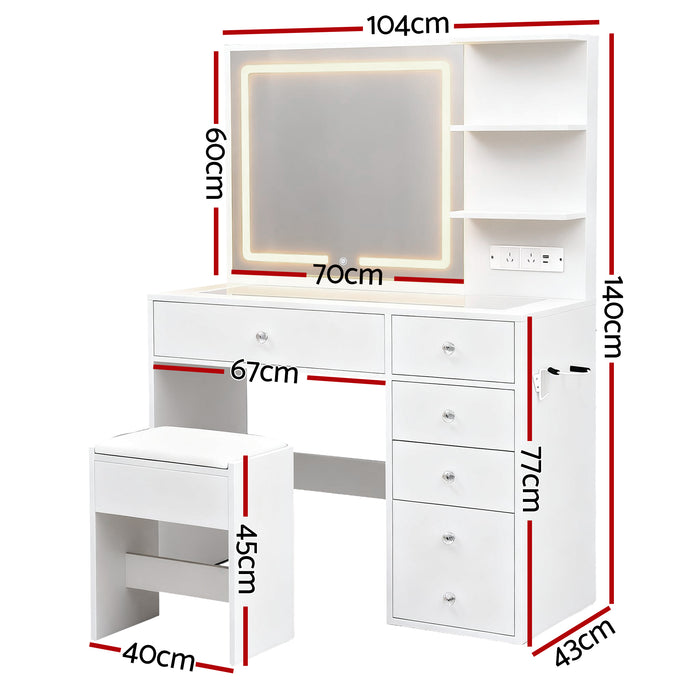 Dressing Table Led Vanity Desk Set Stool White