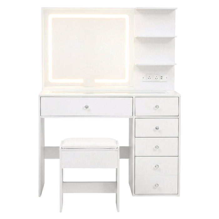 Dressing Table Led Vanity Desk Set Stool White