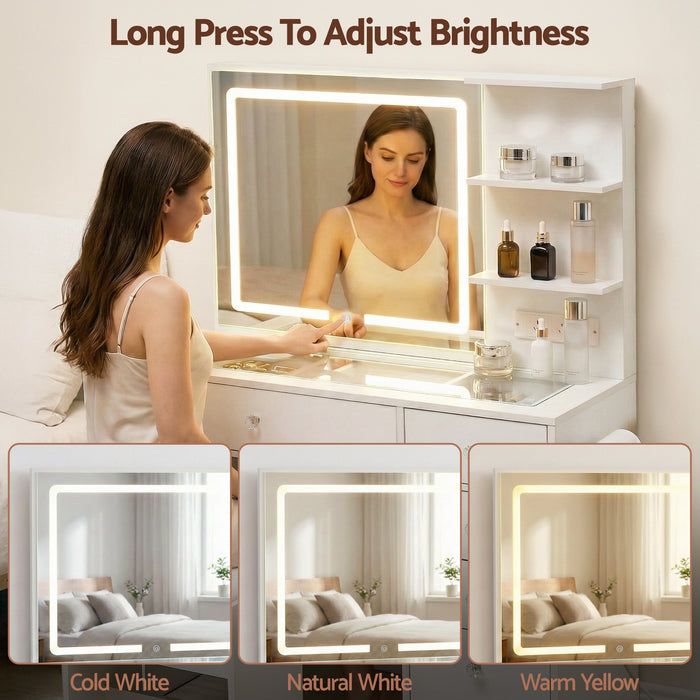 Dressing Table Led Vanity Desk Set Stool White