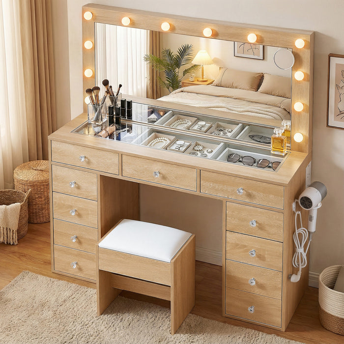 Dressing Table Vanity Desk Set Stool Led Bulbs Wood