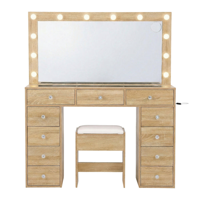 Dressing Table Vanity Desk Set Stool Led Bulbs Wood