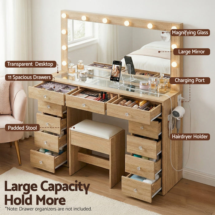 Dressing Table Vanity Desk Set Stool Led Bulbs Wood