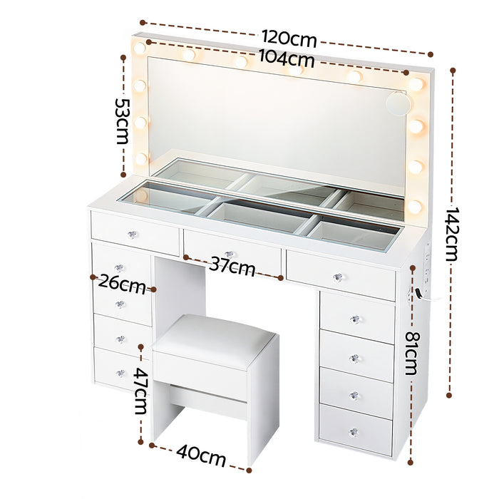 Dressing Table Vanity Desk Set Stool Led Bulbs White