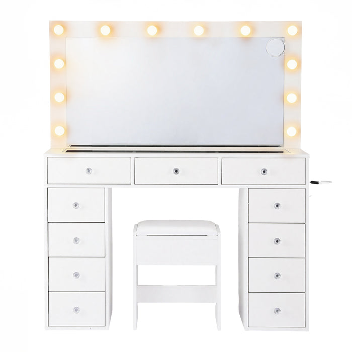 Dressing Table Vanity Desk Set Stool Led Bulbs White
