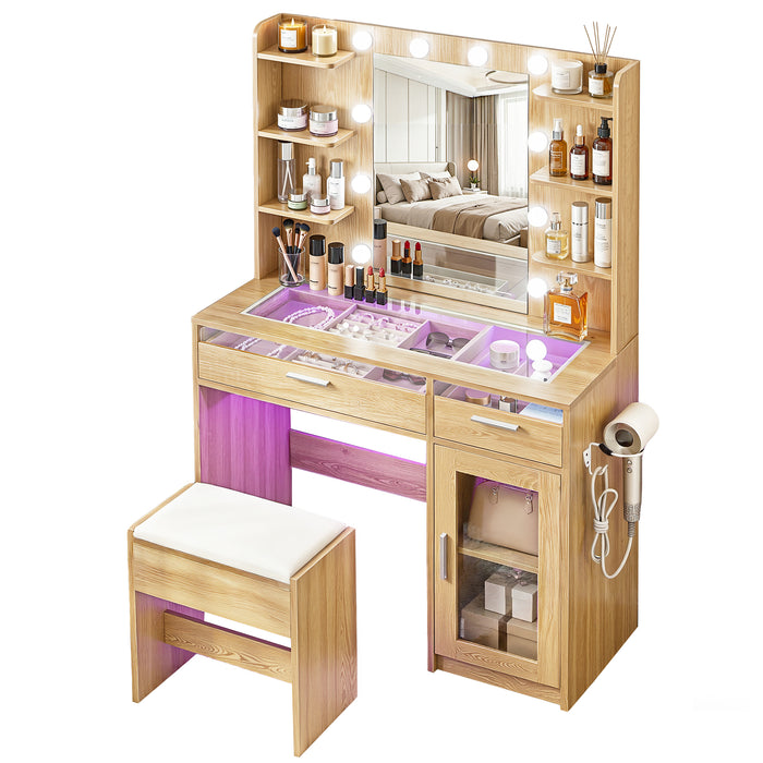 Dressing Table Vanity Desk Set 10 Led Bulbs Rgb Light Wood