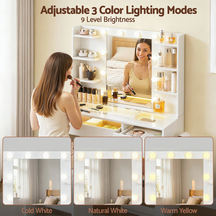 Dressing Table Vanity Desk Set 10 Led Bulbs Rgb Light White