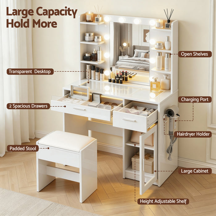 Dressing Table Vanity Desk Set 10 Led Bulbs Rgb Light White