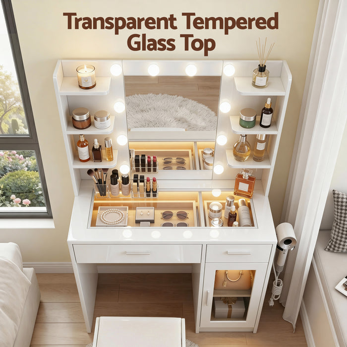 Dressing Table Vanity Desk Set 10 Led Bulbs Rgb Light White