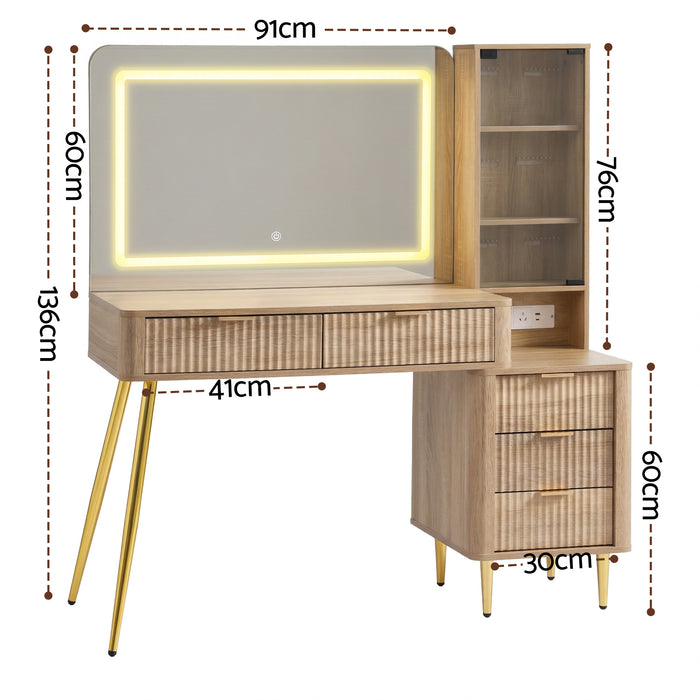 Dressing Table Led Vanity Desk Charging Station Wood