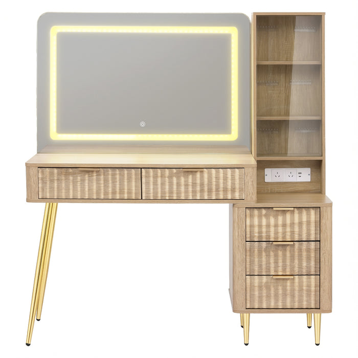 Dressing Table Led Vanity Desk Charging Station Wood