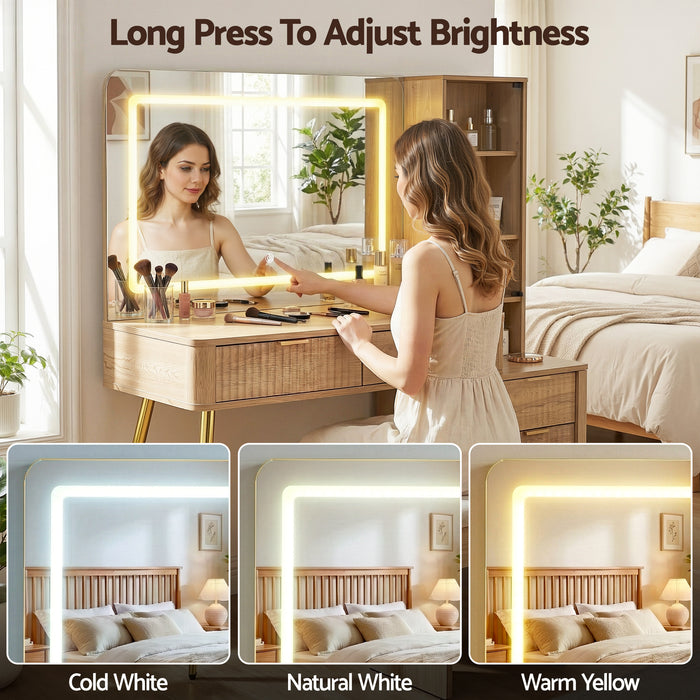 Dressing Table Led Vanity Desk Charging Station Wood