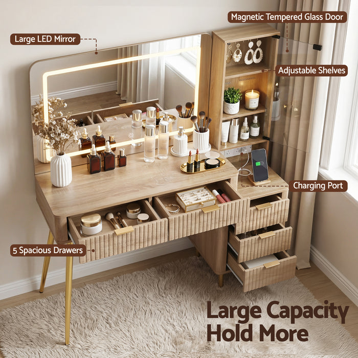 Dressing Table Led Vanity Desk Charging Station Wood