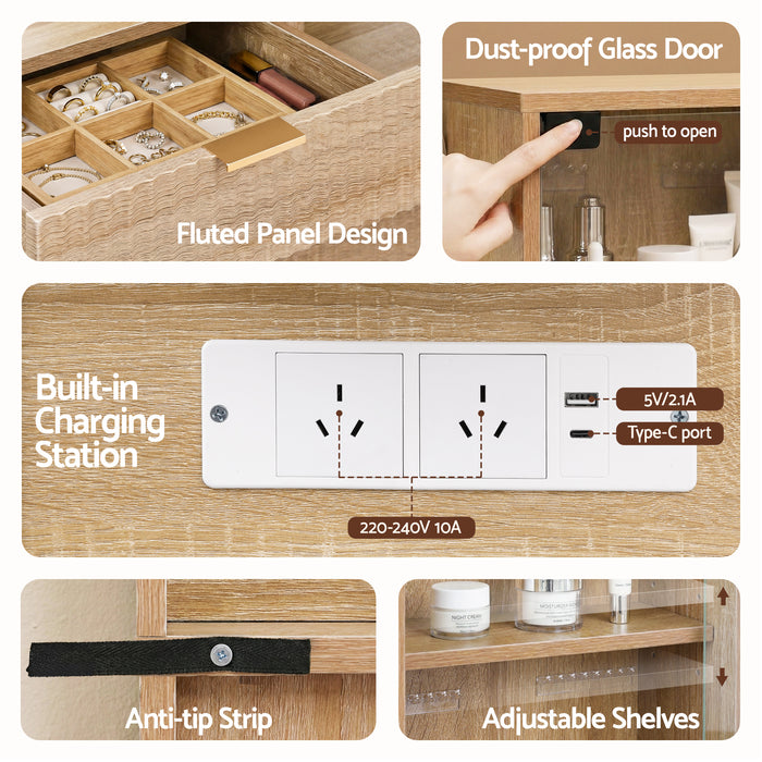 Dressing Table Led Vanity Desk Charging Station Wood