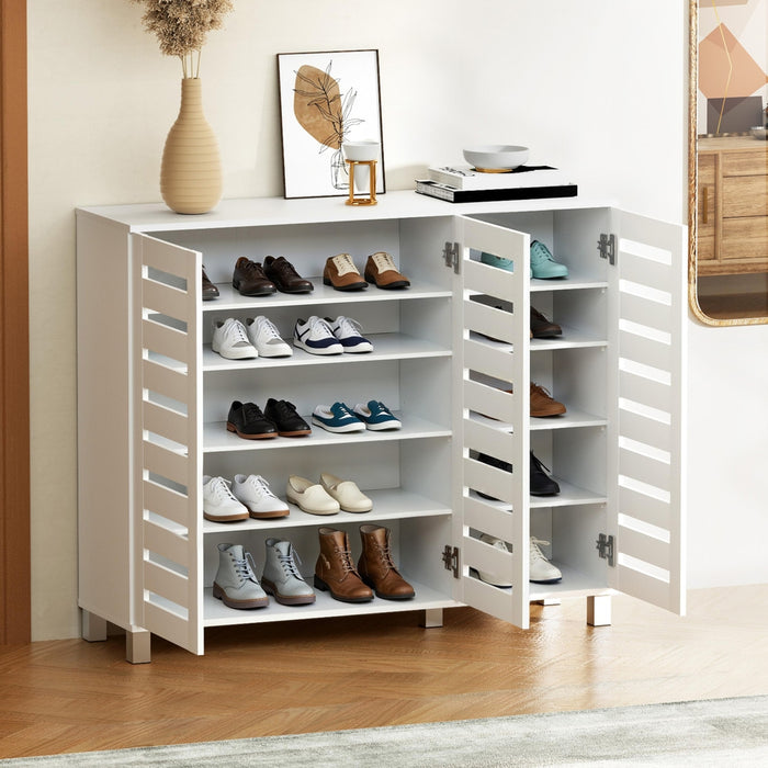 Shoe Rack Cabinet 30 Pairs Adjustable Shelf White
