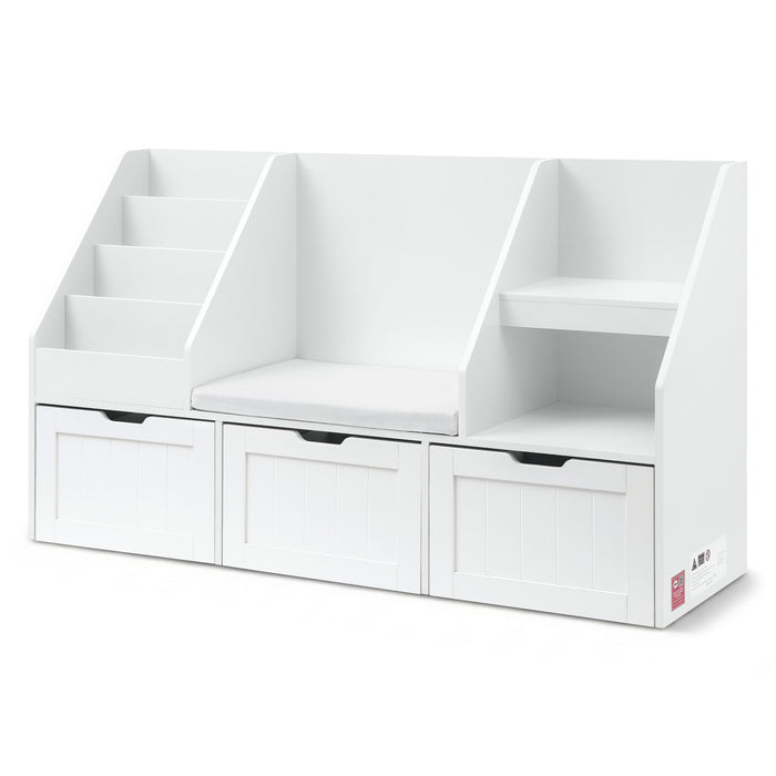 Kids Bookshelf Storage Organiser Toy Box Drawer Bench Seat Cabinet White