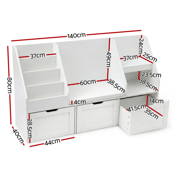 Kids Bookshelf Storage Organiser Toy Box Drawer Bench Seat Cabinet White
